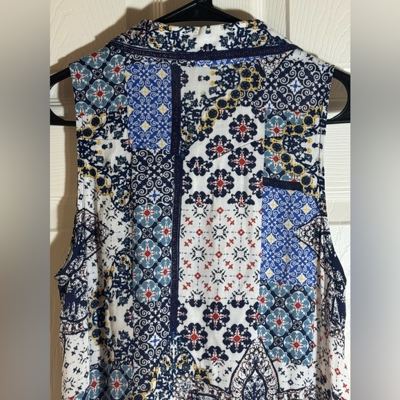 Cupio Sz M Button Down Dress Floral Patriotic July 4th Summer Sleeveless Holiday - Picture 7 of 10